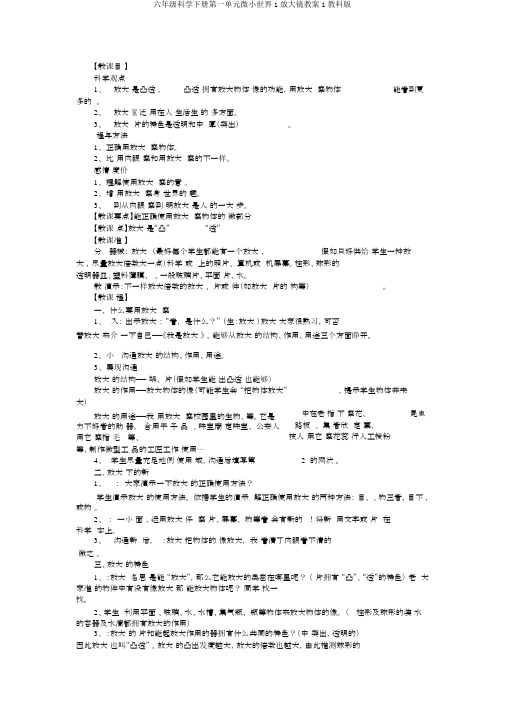 六年级科学下册第一单元微小世界1放大镜教案1教科版