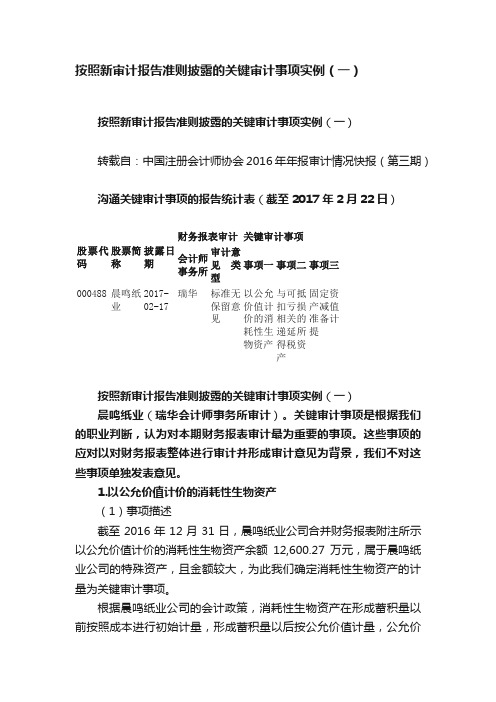 按照新审计报告准则披露的关键审计事项实例（一）