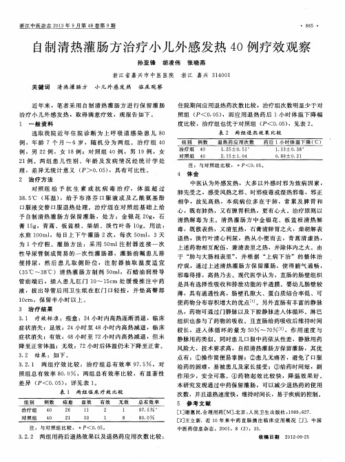 自制清热灌肠方治疗小儿外感发热40例疗效观察