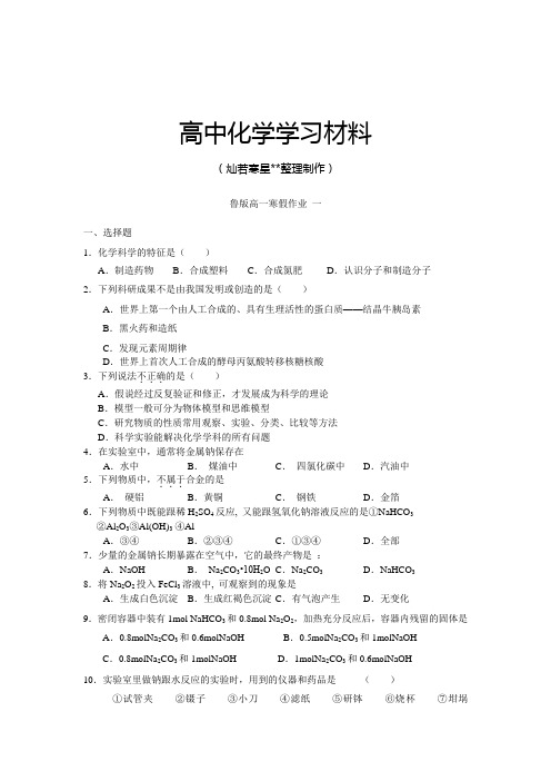 鲁科版高中化学必修一高一化学寒假作业1.docx
