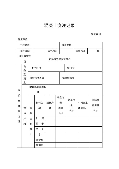 混凝土浇注记录