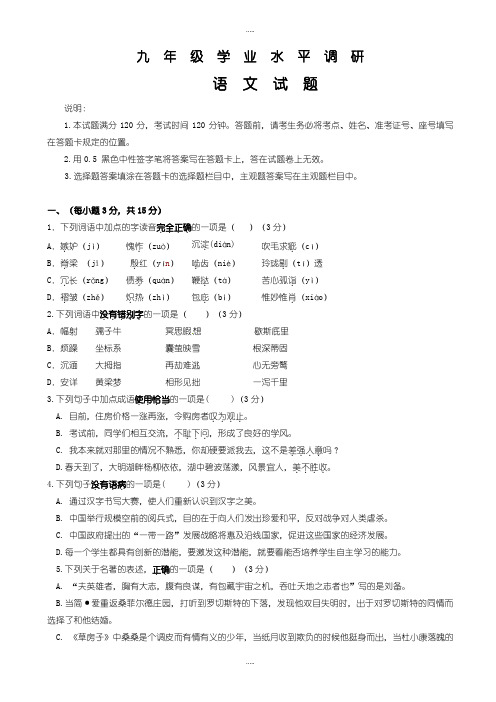 最新济南市市中区初三二模语文试题(有配套答案)