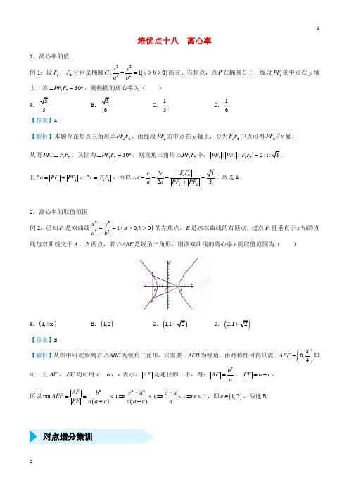 上海市2019年高考数学(理科)专题十八离心率精准培优专练(含答案)