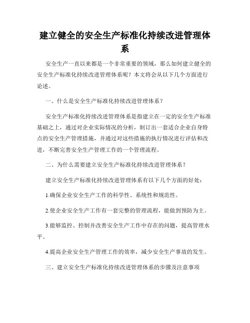 建立健全的安全生产标准化持续改进管理体系