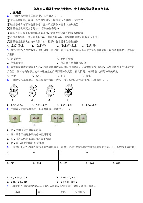 郑州市人教版七年级上册期末生物期末试卷及答案百度文库