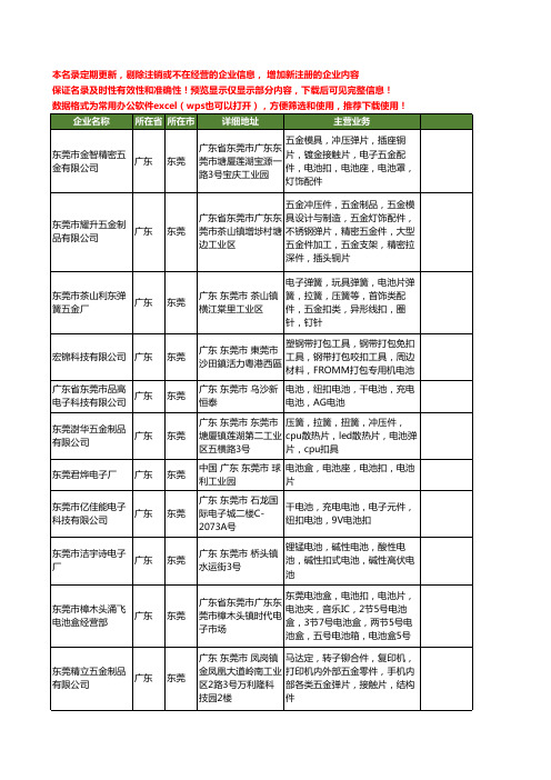 新版广东省东莞电池扣工商企业公司商家名录名单联系方式大全41家
