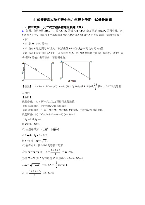 山东省青岛实验初级中学九年级上册期中试卷检测题