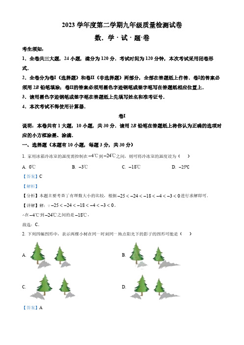 2024年浙江省衢州市中考一模数学试题(解析版)