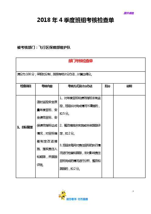 4季度班组考核检查单(飞保)【XX机场 班组建设】