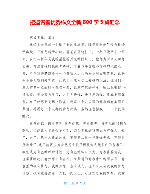 把握青春优秀作文全新800字5篇汇总