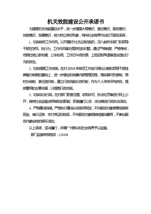 机关效能建设公开承诺书