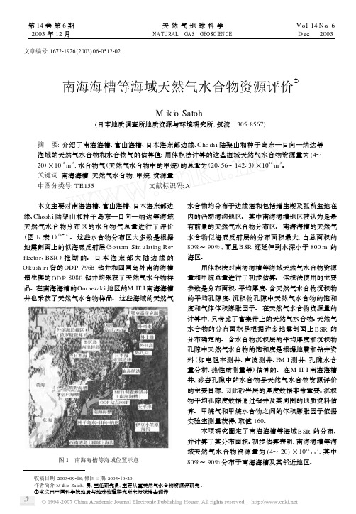 南海海槽等海域天然气水合物资源评价