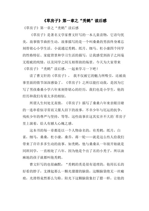《草房子》第一章之“秃鹤”读后感
