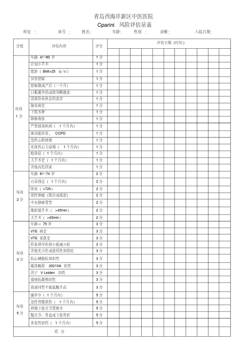 Caprini风险评估量表