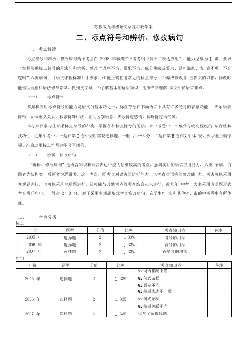 备战中考资料复习学案二标点符号和辨析修改病句.doc