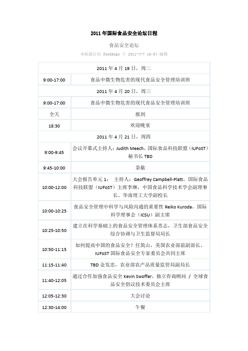 xxxx年国际食品安全论坛日程.doc