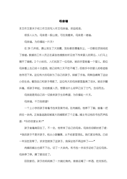初中初三作文写人作文：母亲墙
