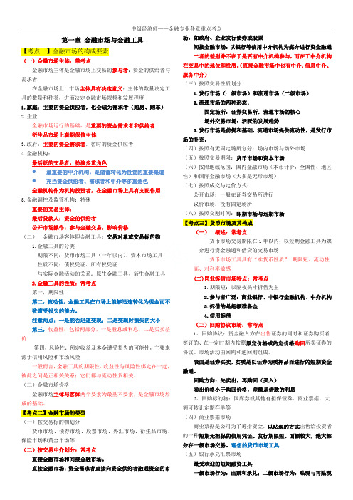 中级经济师——金融专业重点考点