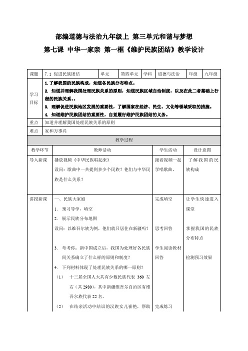 7.1 促进民族团结 教案