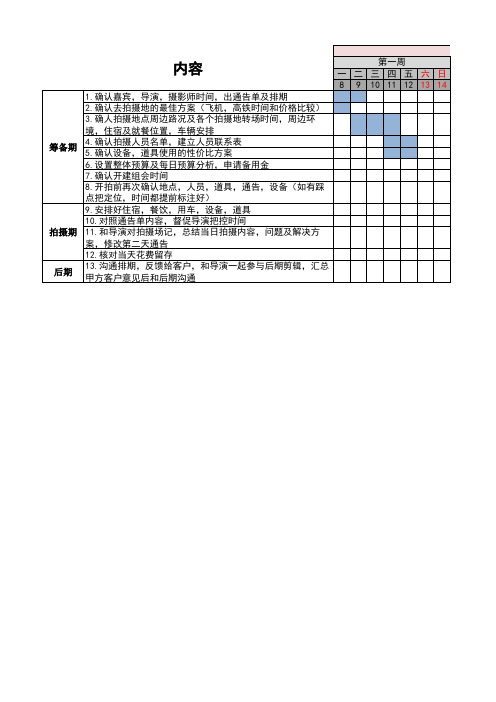纪录片内容制作排期表
