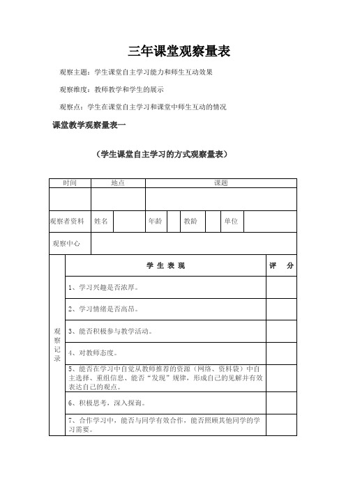三年课堂观察量化表