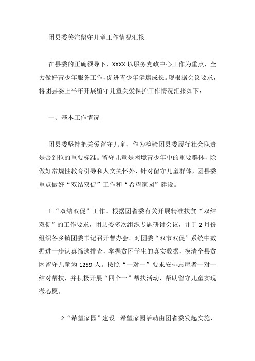 团县委关注留守儿童工作情况汇报
