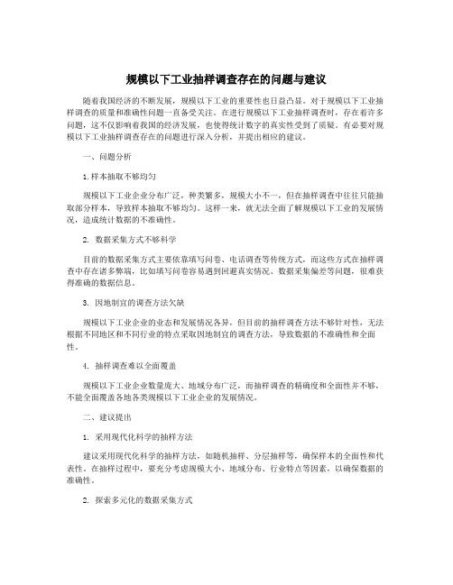 规模以下工业抽样调查存在的问题与建议