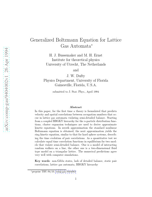 Generalized Boltzmann Equation for Lattice Gas Automata