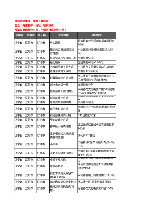 新版辽宁省辽阳市灯塔市火锅店企业公司商家户名录单联系方式地址大全47家