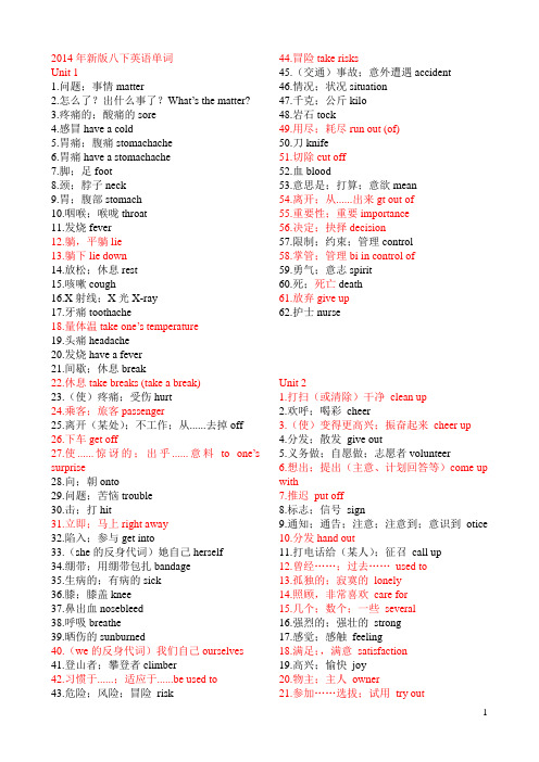 新2014年人教版八年级下册英语单词汇总表(每单元1页)