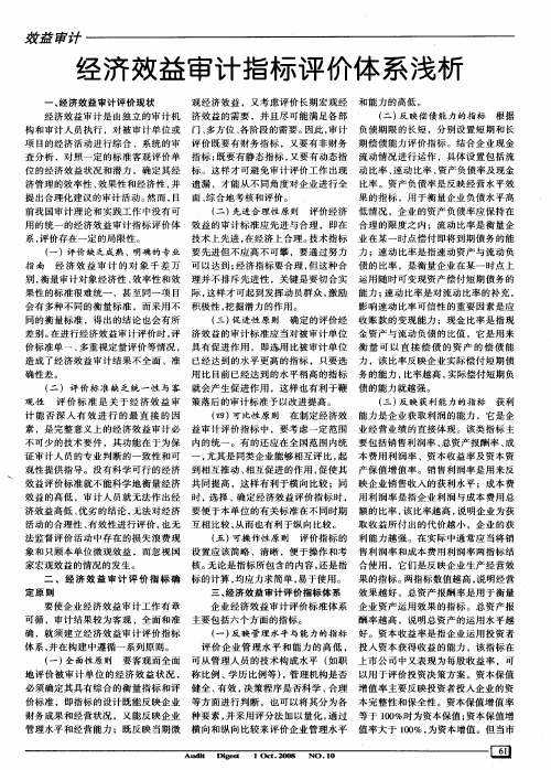 经济效益审计指标评价体系浅析