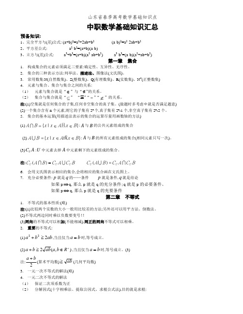 山东省春季高考数学基础知识点