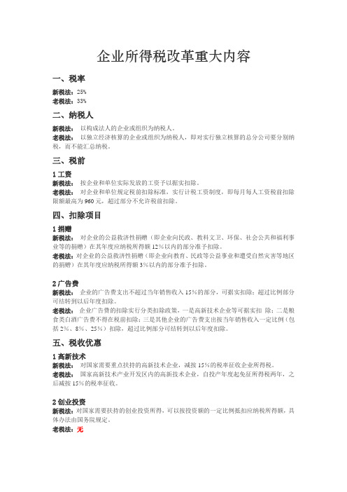 企业税务改革内容(新旧对比)