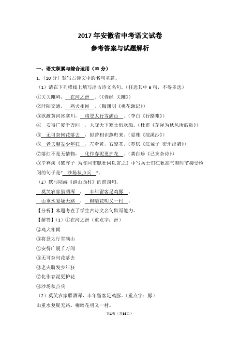 2017年安徽省中考语文试题解析