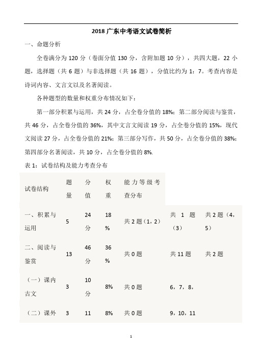 2018 广东中考语文试卷分析
