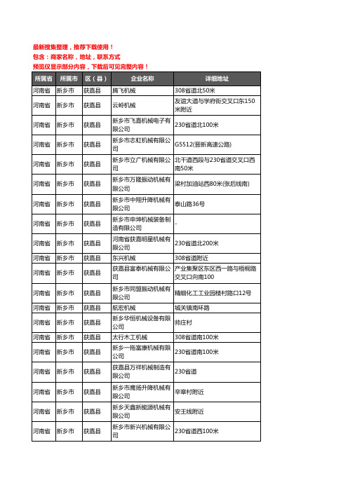 新版河南省新乡市获嘉县机械机电企业公司商家户名录单联系方式地址大全21家