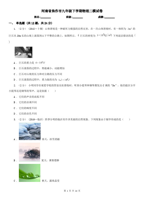 河南省焦作市九年级下学期物理二模试卷