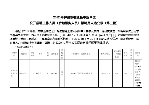 2012年柳州柳江事业单位