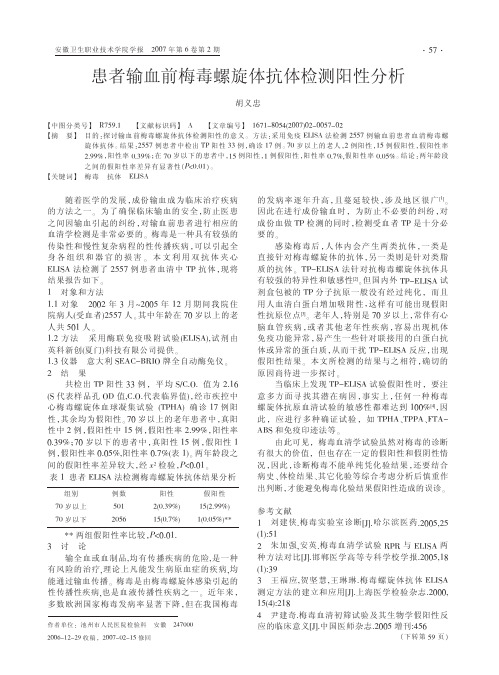 患者输血前梅毒螺旋体抗体检测阳性分析