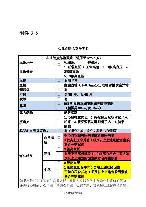 心血管病风险评估卡