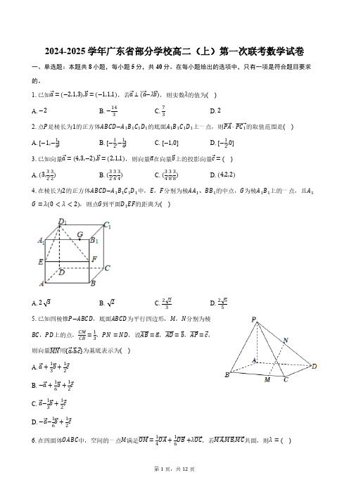 2024-2025学年广东省部分学校高二(上)第一次联考数学试卷(含答案)