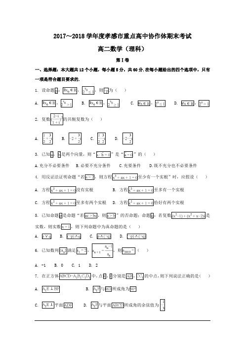 湖北省孝感市重点高中协作体2017-2018学年高二下学期期末联考数学(理)试题 及答案