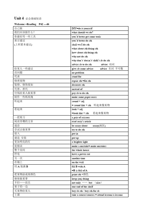 2014 牛津 译林 8A unit 4 do it yourself 必会短语 句型