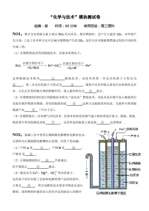 “化学与技术”模块测试卷