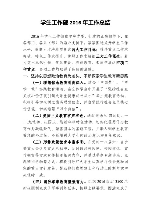 学生工作部2016年工作总结