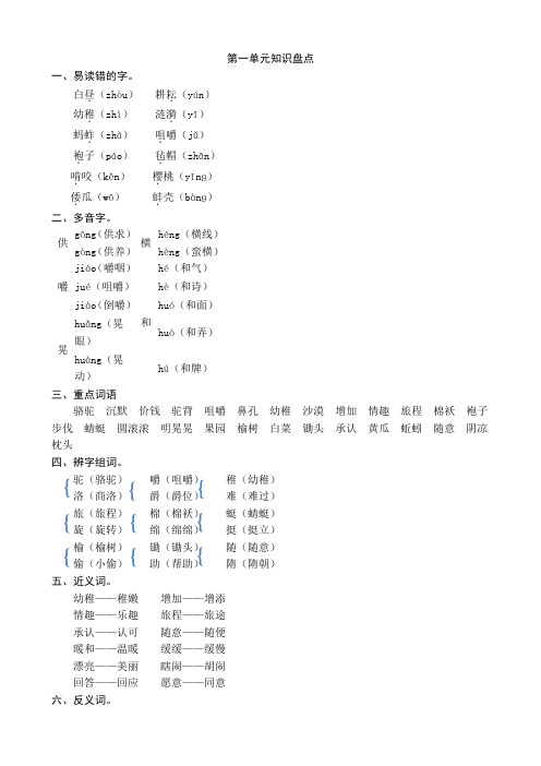 最新部编人教小学五年级下册语文：第一单元知识盘点