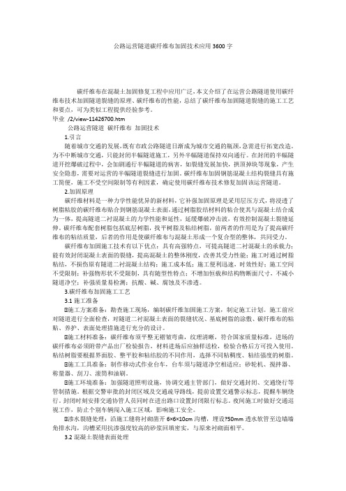 公路运营隧道碳纤维布加固技术应用3600字