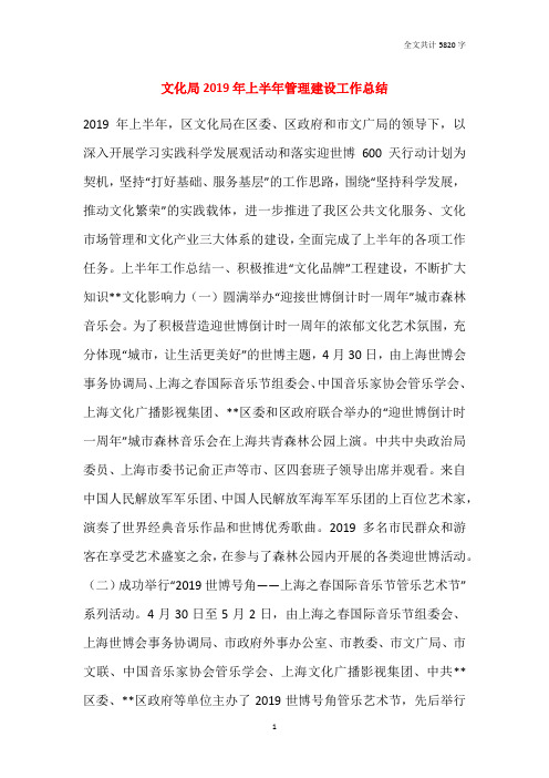 文化局2019年上半年管理建设工作总结