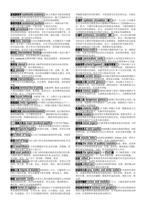 系统解剖学  名词解释