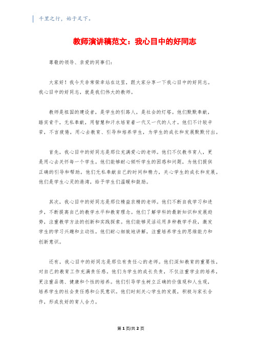 教师演讲稿范文：我心目中的好同志